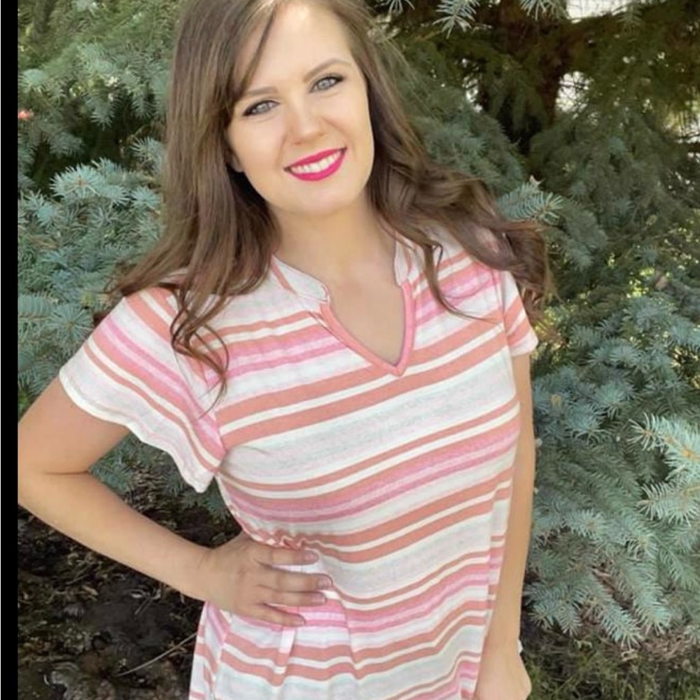 Lularoe Layla mandarin split collar Tee NWT Blue - Picture 5 of 5